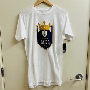 NWT Flaw Seattle Reign FC Men's SRFC Shield Origins White Short Sleeve Shirt